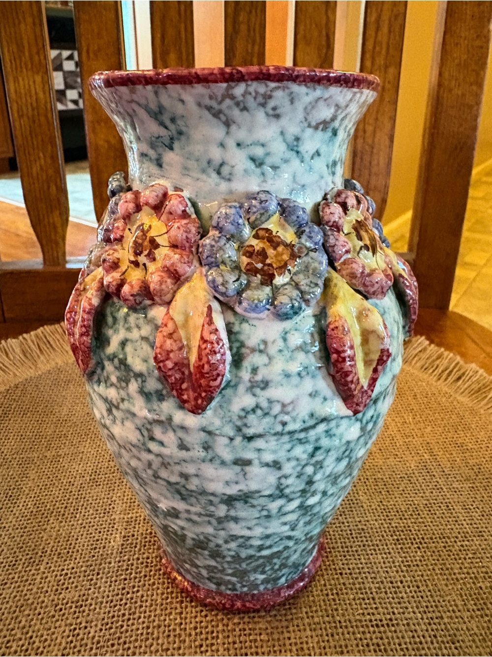 Vintage Italian Majolica Ceramic Vase Fratelli Fanciullacci Flower 2209